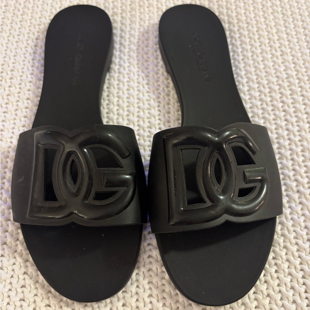 Dolce & Gabbana Black Logo Soft rubber Sliders